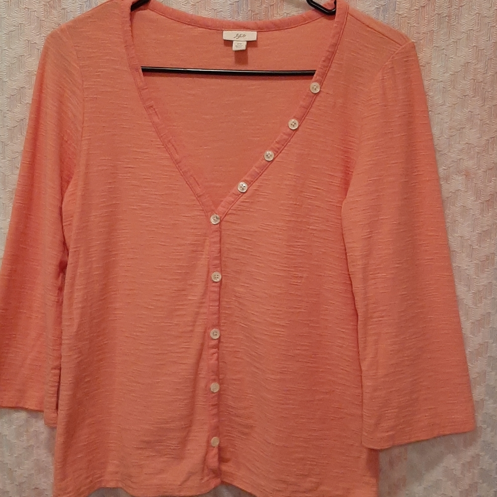 Coral J Jill button front 3/4 length Sleeve 100% Cotton Spring Summer Top